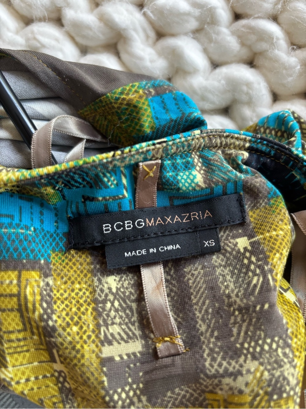 BCBGMaxAzria Multicolor Backless Halter Dress in Blue, Green, Yellow, Gray - Picture 4 of 4